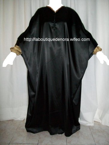 ens. abaya-jilbeb bicolor noir-beige satiné